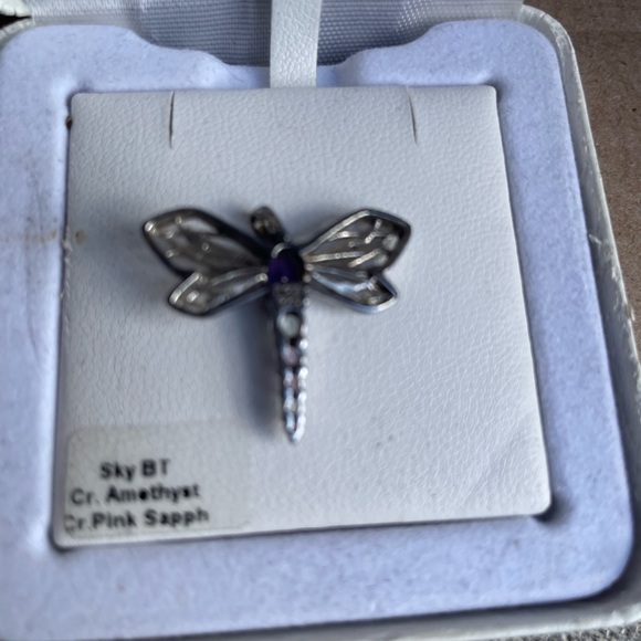 Silver Dragonfly Pendant with Amethyst and Pink Sapphire - Picture 4 of 8